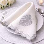 Silver Monstera Ivory Luxe Napkin